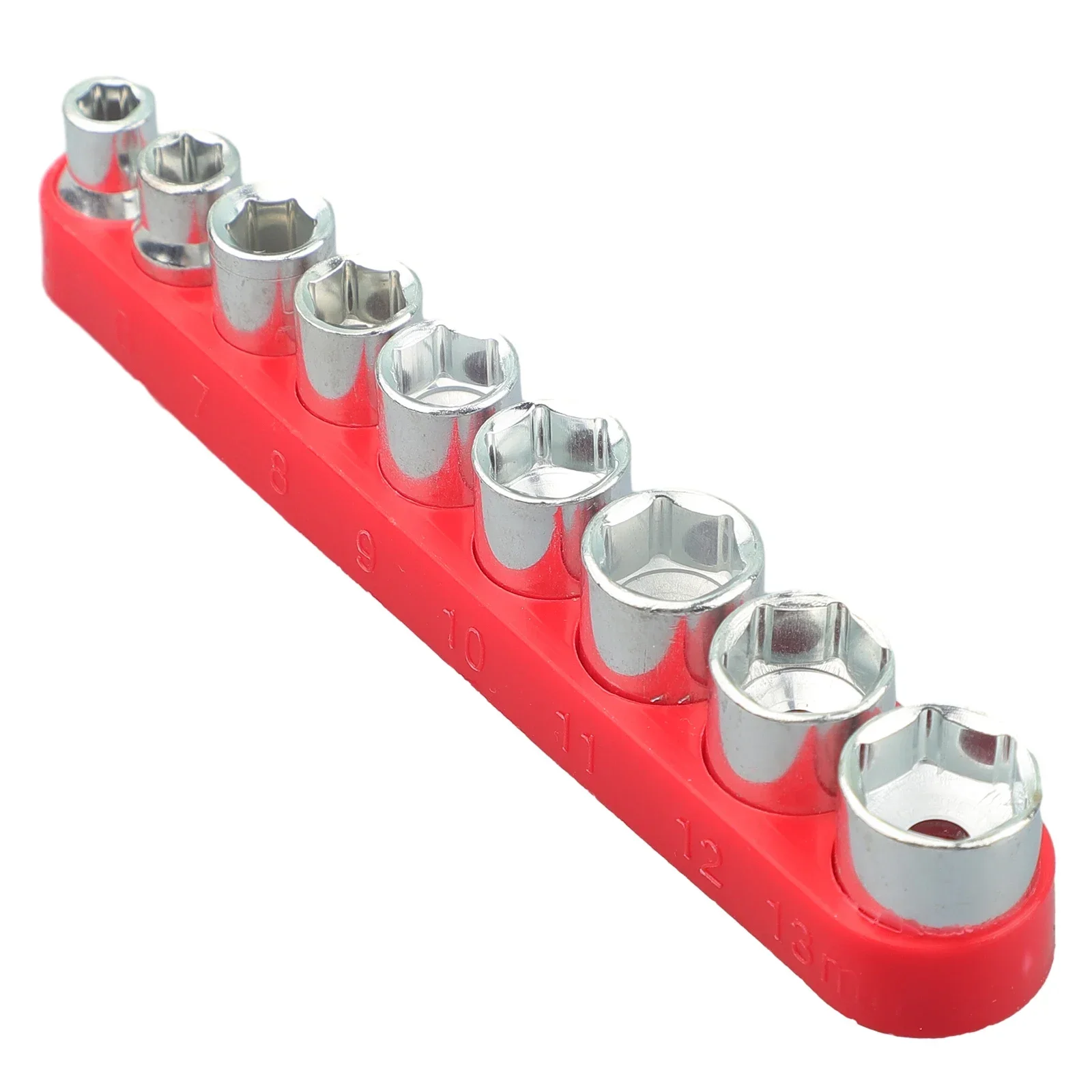 9 Pcs Hex Sockets 1/4 Inch Drive 5-13mm Hex-Bits Metric Sockets Wrench Head Nut Set With Red Base Power Drill Hand Removal-Tools