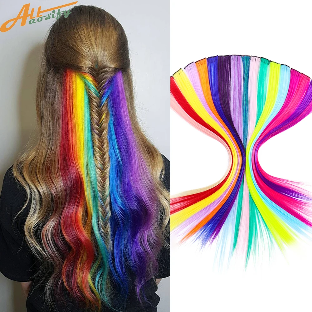 Allaosify Straight Hair Extension Synthetic 22 Inch Color Strands of Hair With 1 Clip In One Piece Women\'s Long Hair Accessories