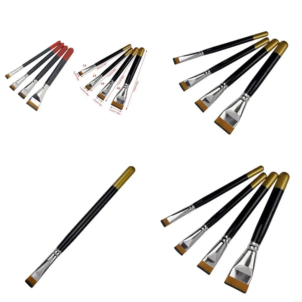 

Y5JB Pack of 4 Premium Nylon Art Brushes Smooth Mark Painting Tools Ergonomic Grip