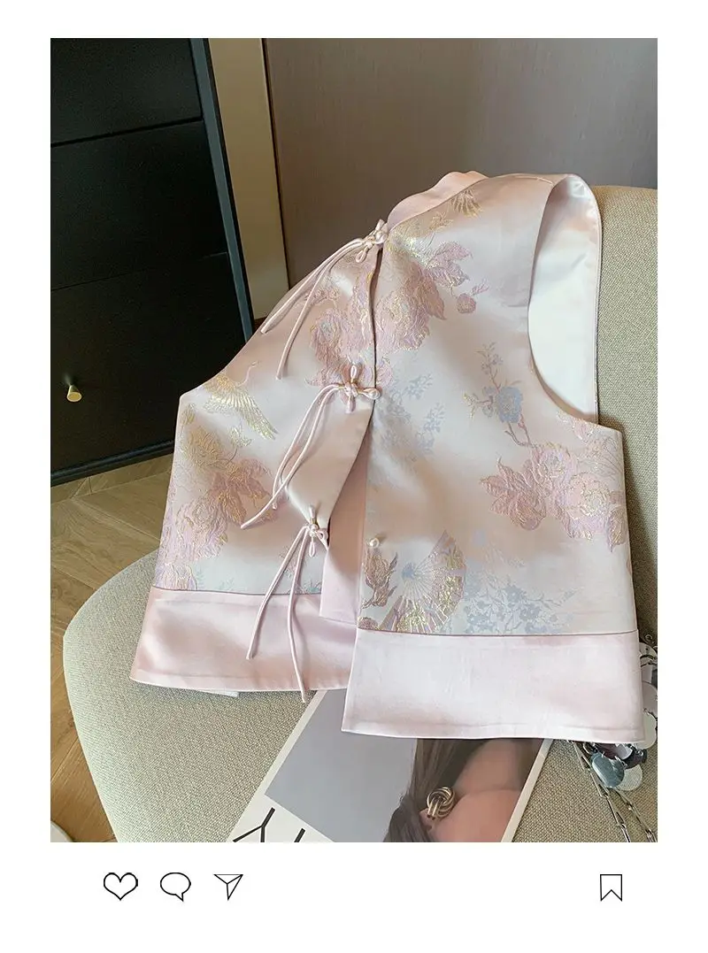 Pink New Chinese Style Embroidery Tassel Buckle Vest, Women\'s Spring High-end Temperament Tang Style Outerwear Vest
