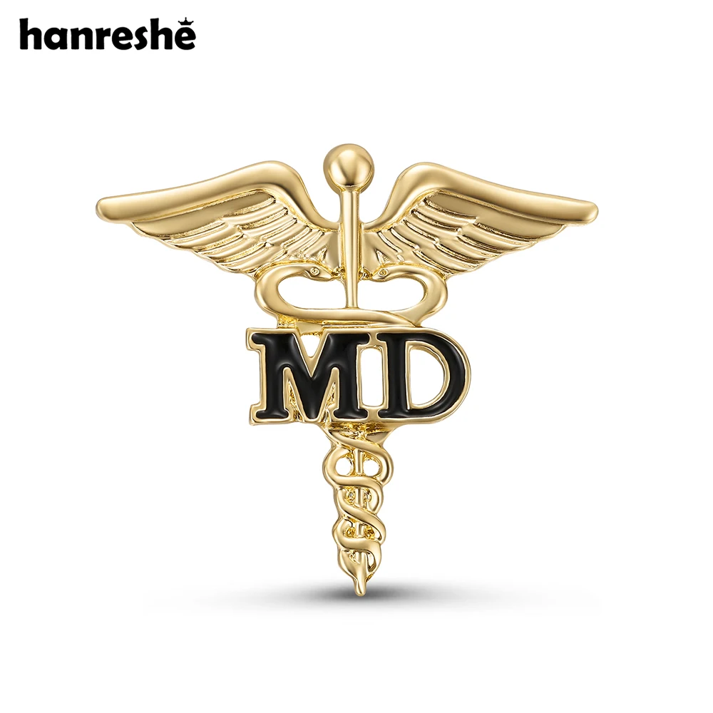 

Hanreshe "MD" Medical Caduceus Brooch Pin Classic Snake Staff Medicine Nursing Jewelry Backpack Lapel Badge for Doctor Nurse
