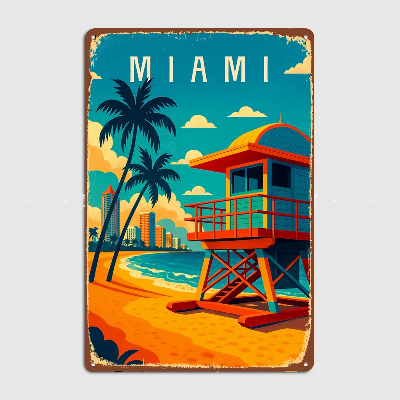 Miami Travel Poster Metal Custom Sign Living Room Wall Indoor Decor Room Decoration Bedroom Posters Home Decor