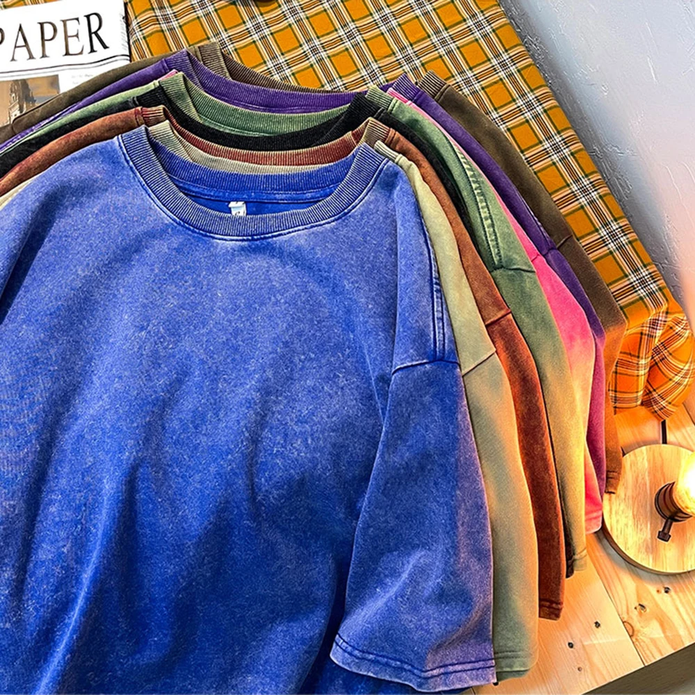 Neue S-5XL 230G Baumwoll-T-Shirts in Amerikanischer Übergröße für Herren, Sommer-Vintage-Kleidung, Gewaschene T-Shirts, Lässige Kurzarm-Basic-Oberteile für Männer – Detail 2