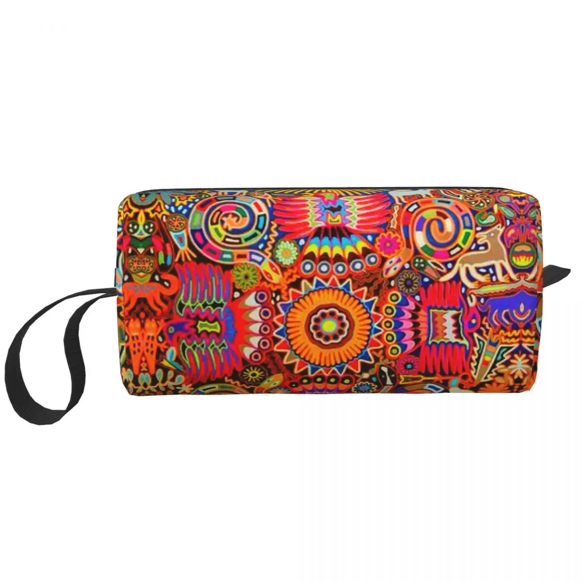 

Custom Huichol Traditional Native Makeup Bag Women Cosmetic Organizer Fashion Shamanic Ceremony Folk Art Storage Toiletry Bags