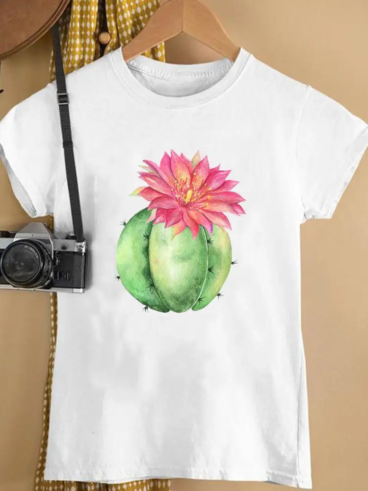 

Ladies Print T Clothing Cactus Flower Sweet Trend Graphic Tee Clothes Summer Female Fashion Women's Short Sleeve T-shirts