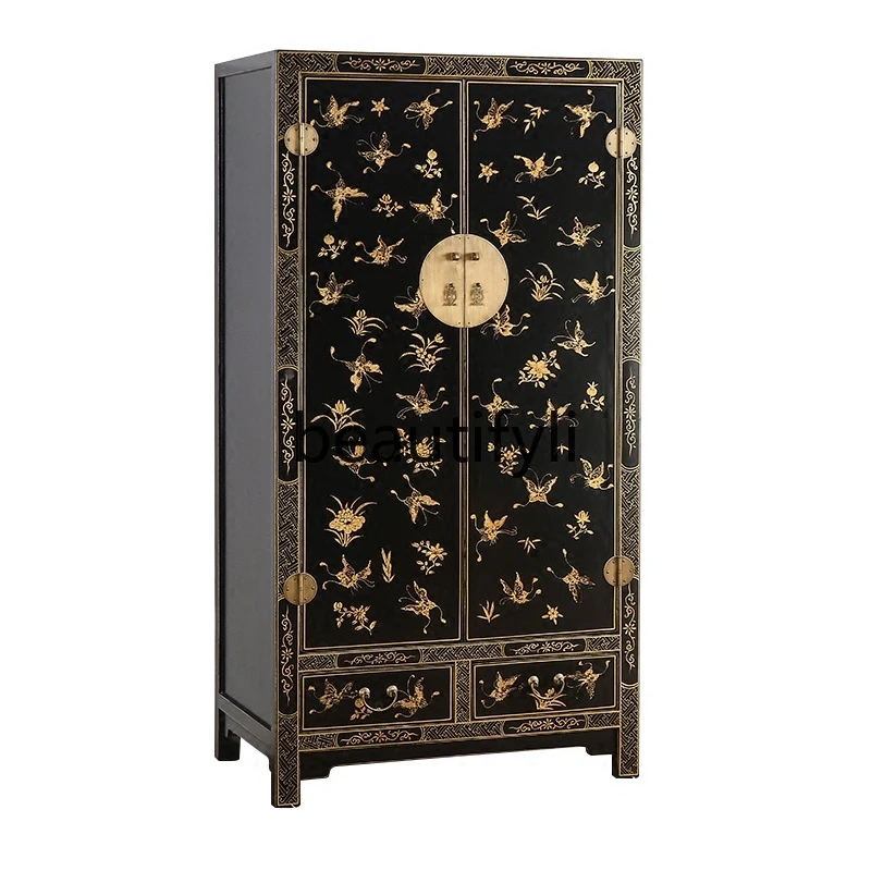 

Chinese hand-painted gold-painted wardrobe neoclassical elm bedroom cloakroom storage wardrobe