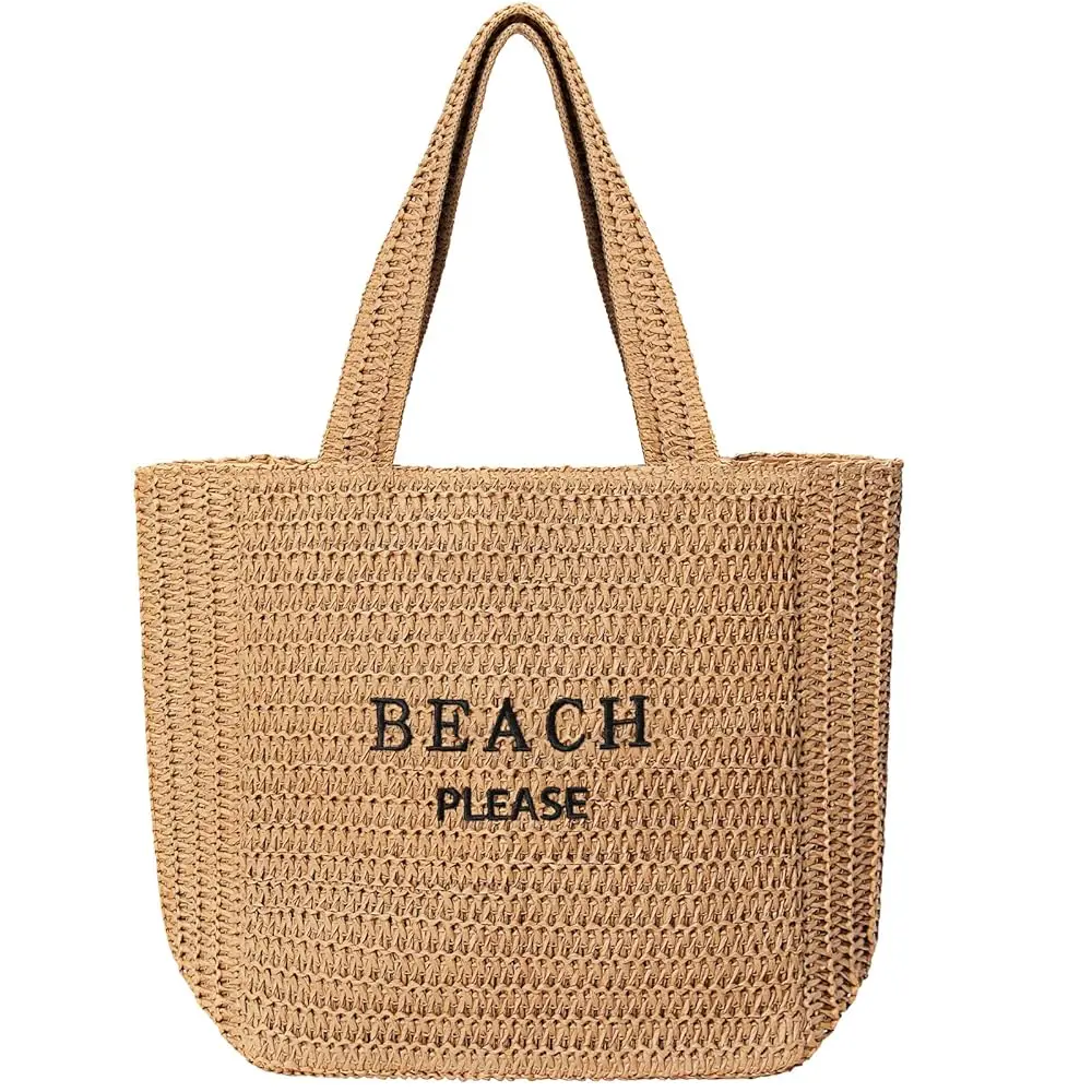

Straw Beach Bags for Women, Large Beach Bag Summer Woven Tote Bag Travel Shoulder Handbags for Holiday