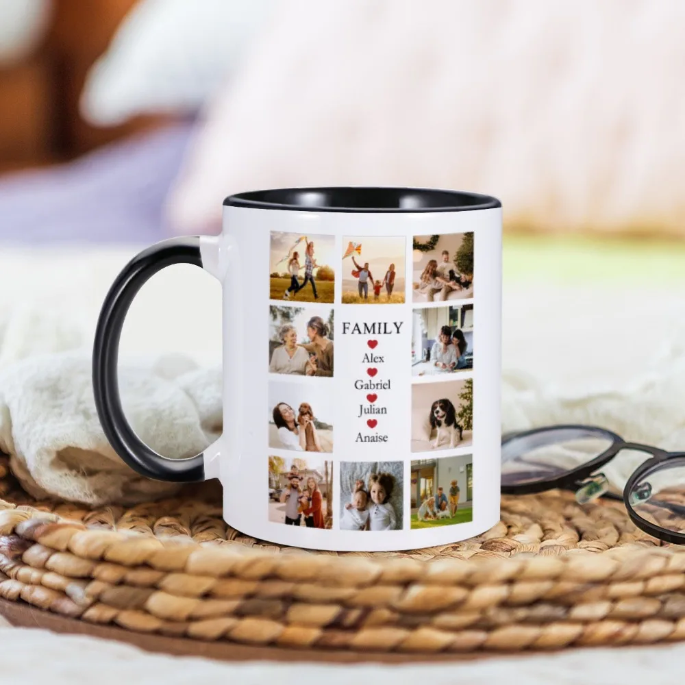 Custom 10 Photos Coffee Mug with Family Photo Ceramic Mug Personalized Family Member Name Milk Cup for Dad Mom Souvenir Gift Cup