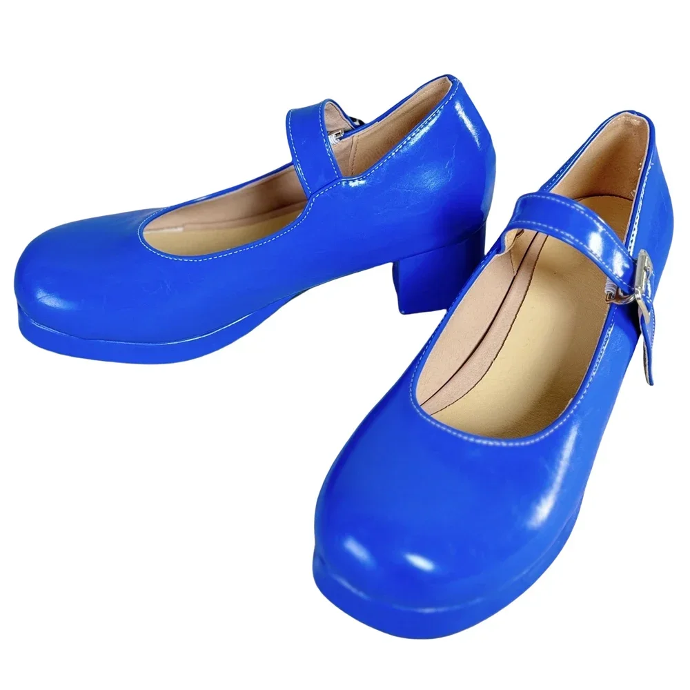 

New Game MiSide Cosplay Shoes Kafuu Chino Women Lolita Blue Mary Jane Shoes High Heels Leather Boots Halloween Costume Prop