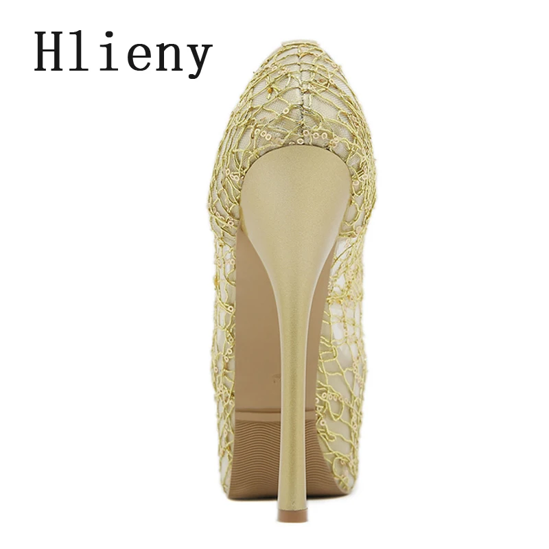 Hlieny Sexy Chunky Platform Fetish tacchi Super alti donna décolleté scarpe estate elegante Mesh Peep Toe Wedding Party Prom Sandals