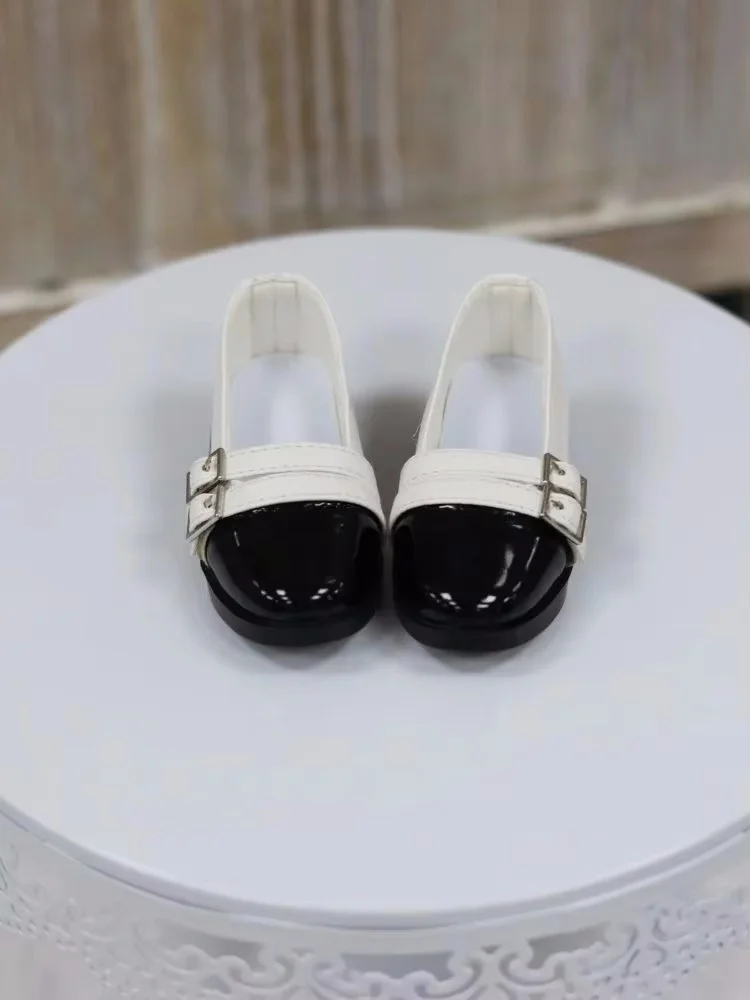 

Элегантная обувь для кукол BJD для девочек, черно-белая кожаная обувь 1/3, черно-белая обувь с двойной пряжкой на ремне, туфли на низком каблуке с круглым носком, аксессуары для кукол