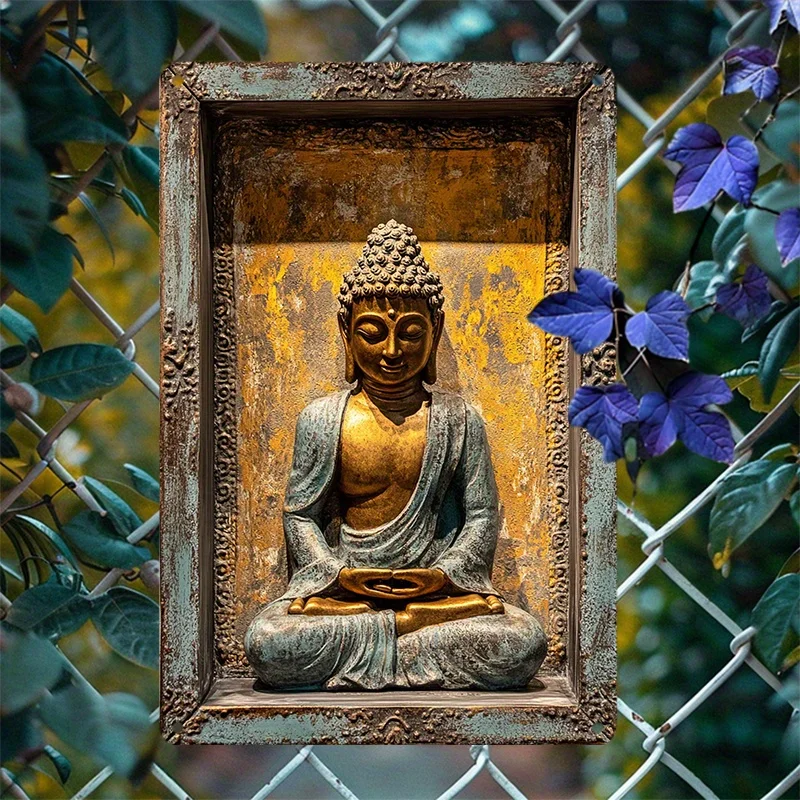 

Golden Laughing Buddha Metal Wall Art, Antique Teal and Golden Aluminum Decor for Gym, Bathroom, Dormitory, Dormitory Decor