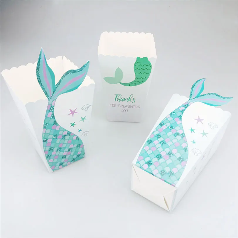 Mermaid Design Popcorn Box, Creative Ocean Theme Party Candy Box, Food Tray, Disposable Children Birthday Party, Table Supplies