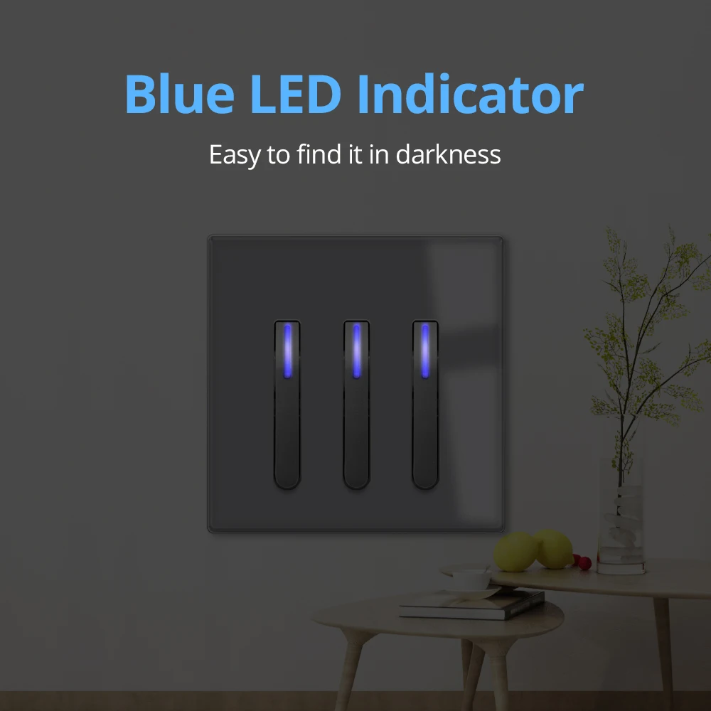 Wallpad Piano Button Grey Glass Panel With LED Indicator Wall Light Switch and Socket USB Charge Port 5V 2.1A