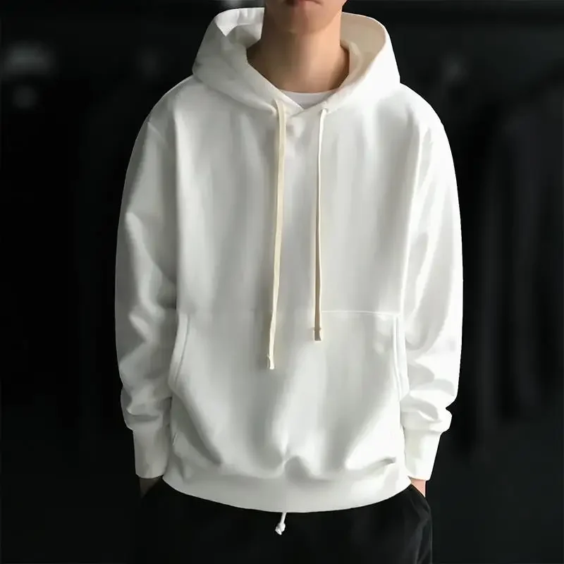 Hooded Men\'s Clothing No Logo Yellow Solid Sweatshirts for Man New in Winter Loose Novelty and Pastel Color Simple Brand Hoodies