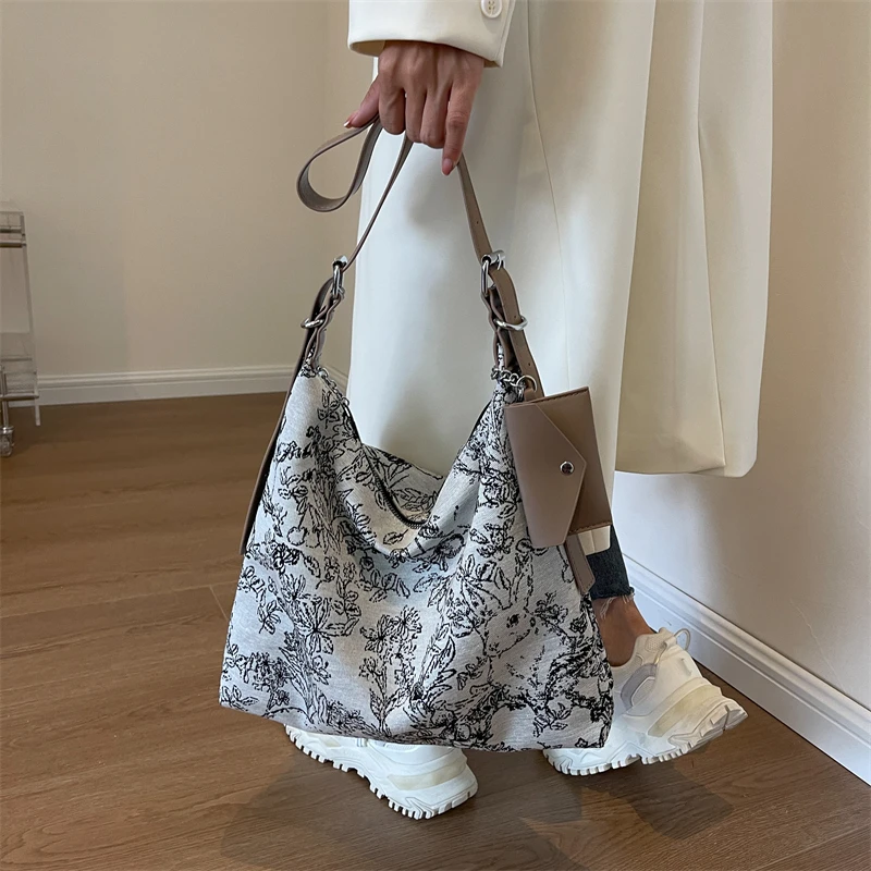 New Chinese Large Capacity Antique Canvas Bag Women 2024 New Chinese Style Crossbody Tote Bag Fashion Embroidery Shoulder Bag