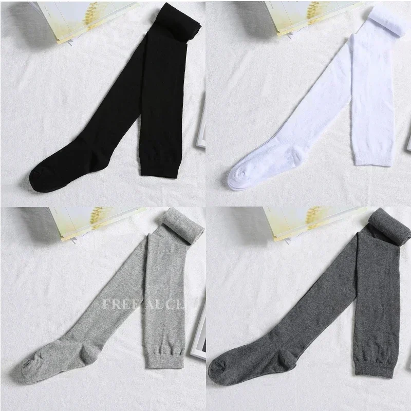 Kaos Kaki Wanita Elastis 80cm, Panjang di Atas Lutut, Hitam Putih, Penghangat Paha, Stoking Tinggi untuk Wanita, Ukuran Besar
