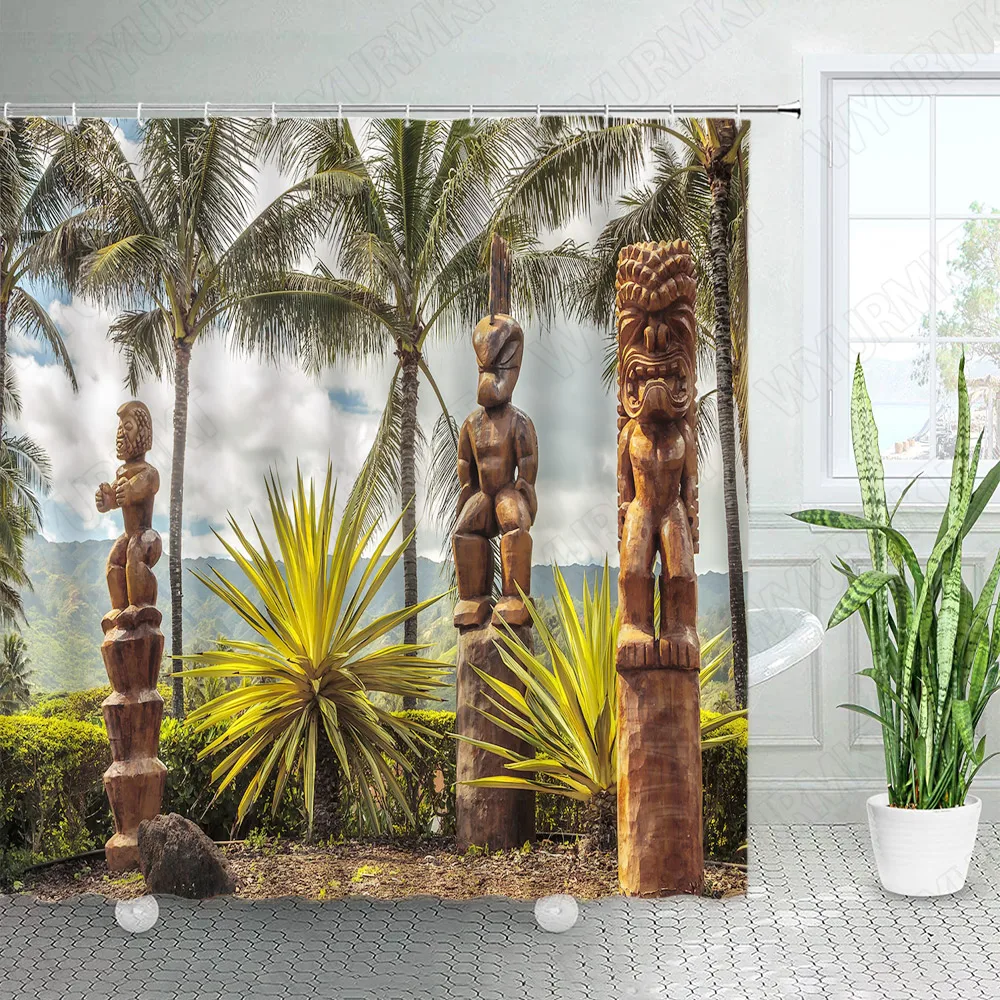 Juego de cortinas de ducha de plantas de selva Tropical verde, palmera, bosque, hojas de Monstera, paisaje natural, tela, decoración de baño con