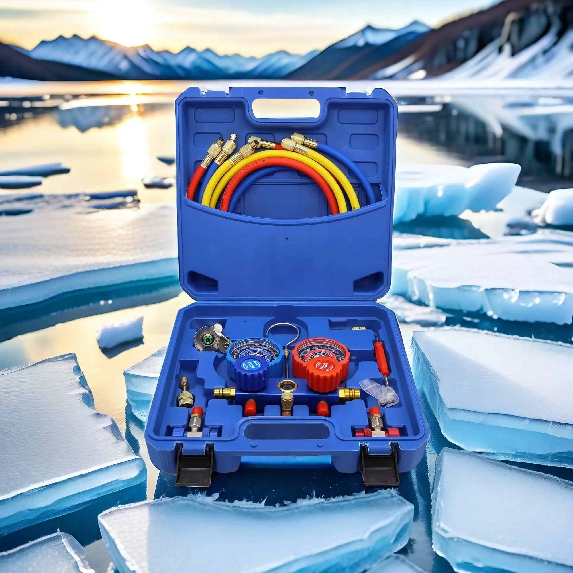 

Automotive Air Conditioning Repair with Fluoride Kit, Three Hoses and Quick Removal Metal Valve and Storage Case