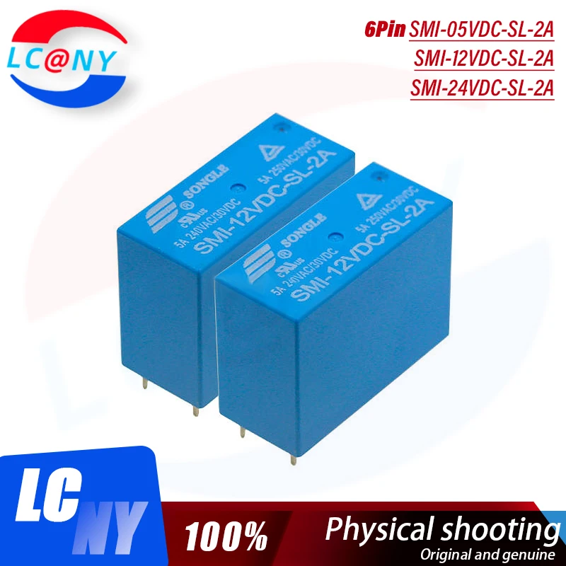 2pcs/Lot New SONGLE SMI-12VDC-SL-2A 24VDC 05VDC Relay 6pin 5A250VAC DC12V SMI-12VDC-SL-2A