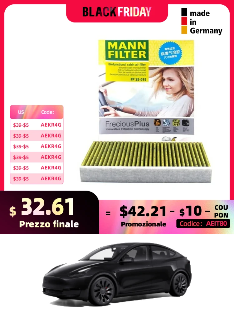 MANNFILTER FP25015 filtr powietrza kabinowego do silników TESLA Model 3 06.2018- Model Y 01.2021- 110768100A 110768100B 110768100C — zdjęcie 2