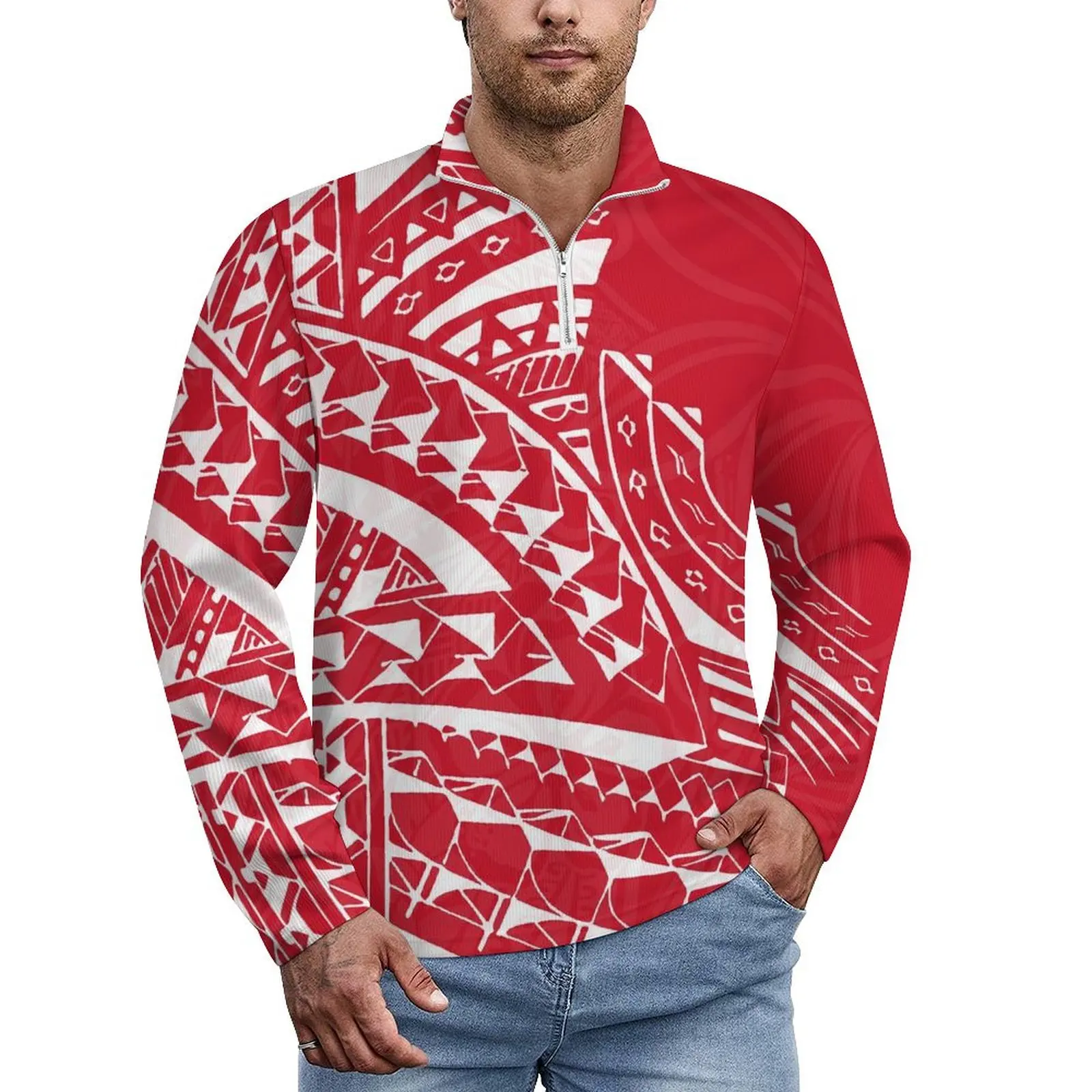 Tribal Ethnic Style Polynesian Custom Fashion Men'S Pullover Sweater Sports Polo Shirt Design Autumn And Winter Long Sleeves