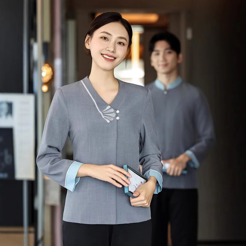 

Hotel office building cleaning staff uniforms, guest room attendant, beauty salon cleaning lady long-sleeve women's suit with pr