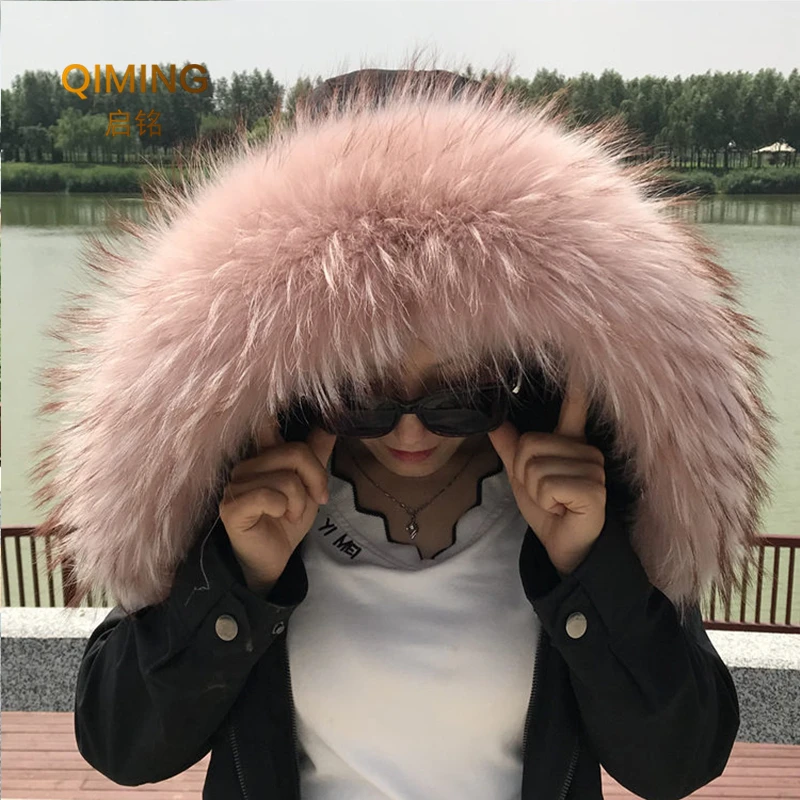 100% Real Fur Collar Neck Warmer Women Natural Fur Shawl Raccoon Winter Fur Scarf Ring Woman Scarves Luxury Fur Trim For Hood