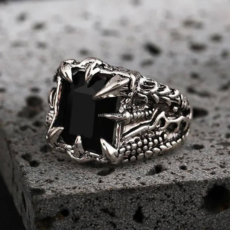 1Pc Gothic Blue and Red Crystal Evil Demon Dragon Claw Ring for Men Gram Biker Punk Rock Hip Hop Cool Jewelry Accessories кольца