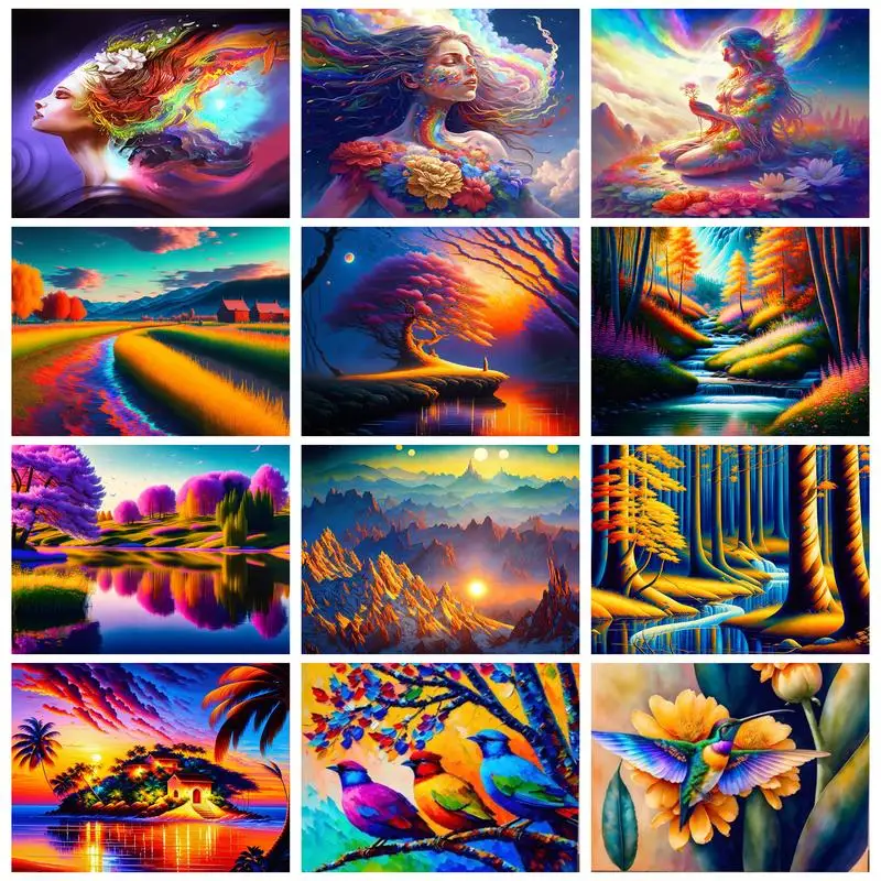 

RUOPOTY Painting By Numbers For Beginner Kits High brightness colorful beauty, scenery, birds For Home Decor