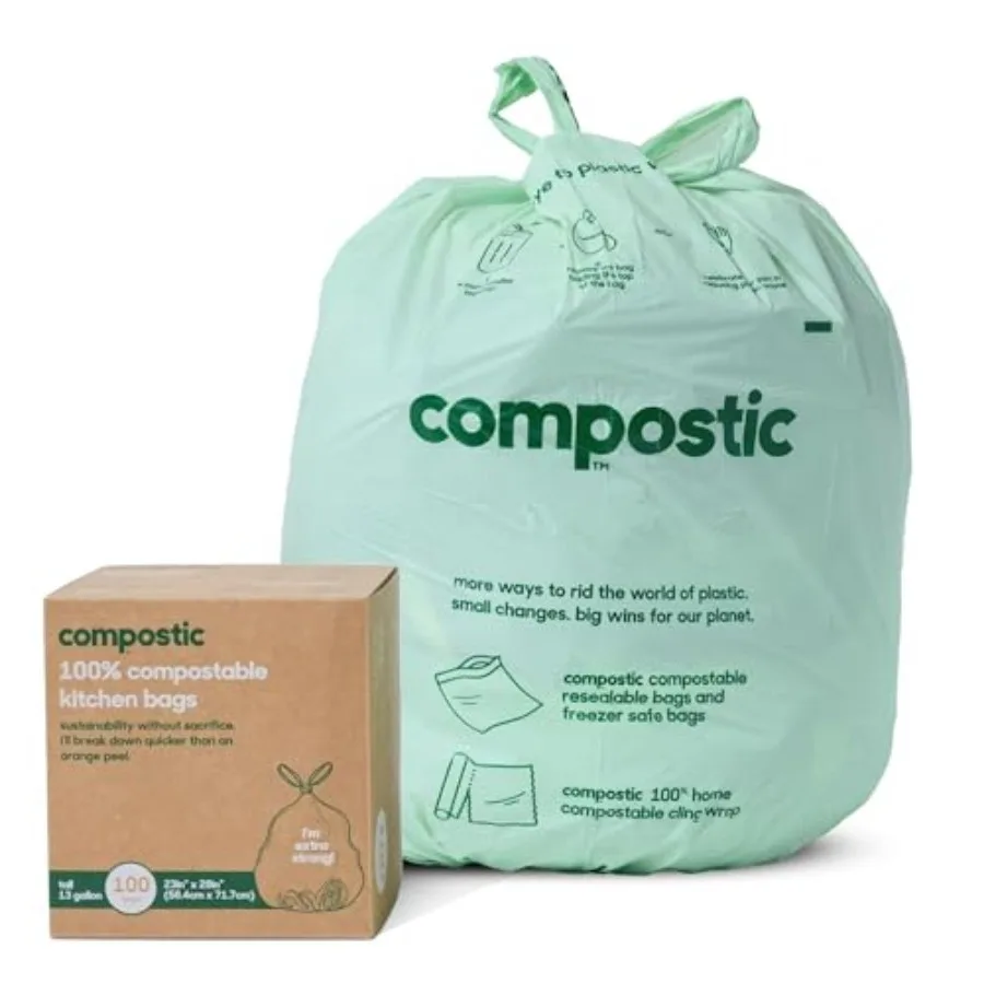 

Compostable Trash Bags, Kitchen Bulk Pack — Extra Strong, Home Compostable, Plant-Based, Non-Toxic, Unscented Garbage Bags