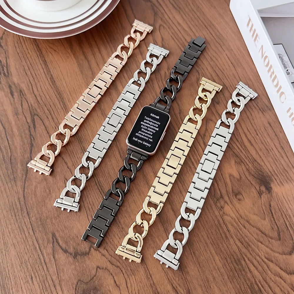 Metal Replacement Chain Bracelet for Galaxy Fit 3 Band Women Men Strap Watch Band Wristband for Samsung Galaxy Fit 3 SM-R390