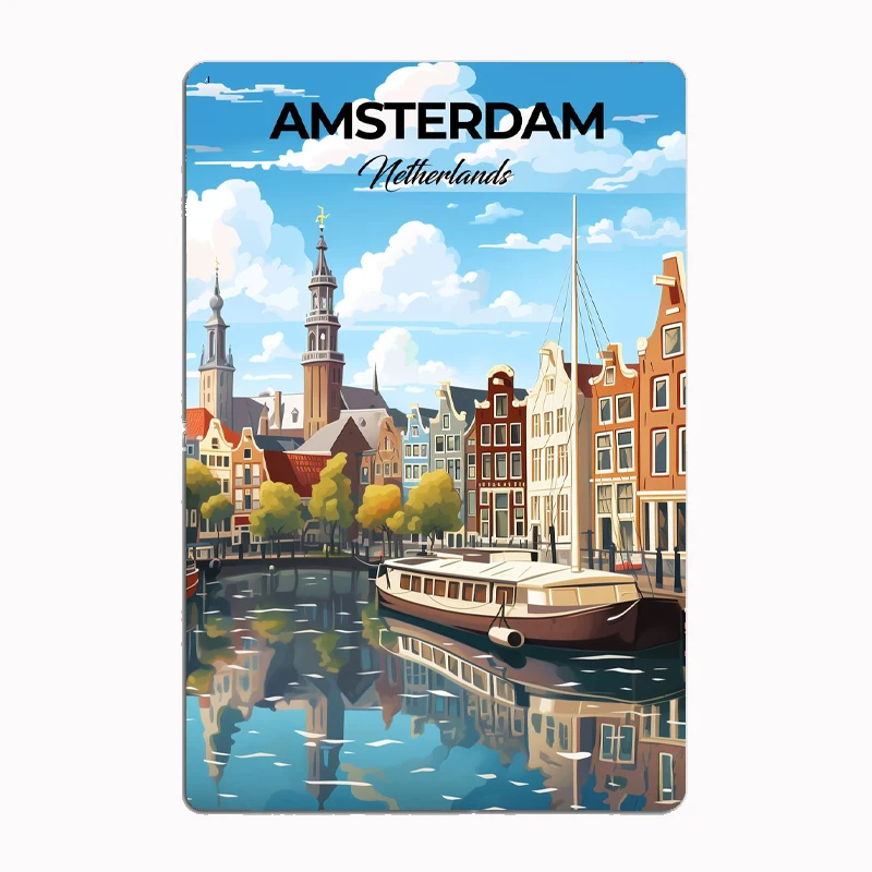 Netherlands Amsterdam Travel Scenic Spot Retro Poster Metal Sign Mural Plates Club Tin Home Decor Room Decoration Wall Decor