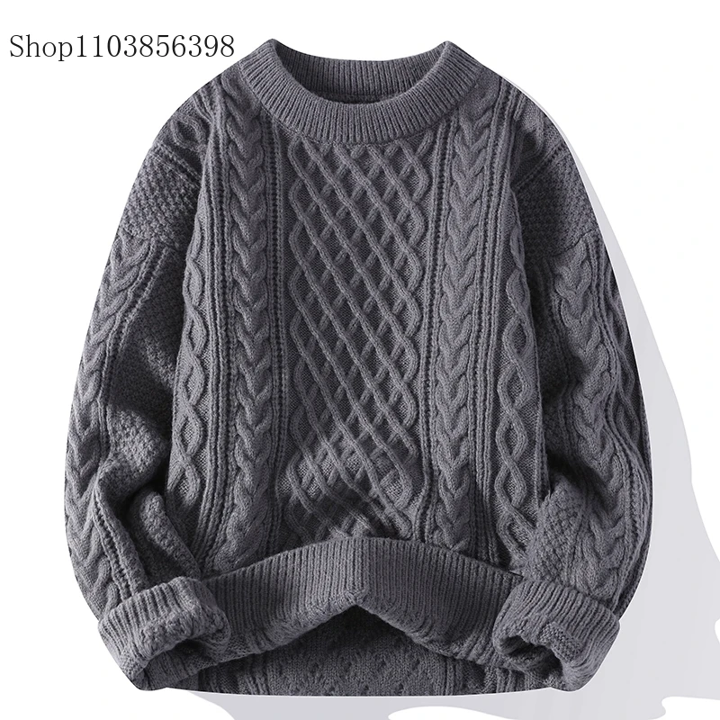 

Autumn Winter Men Sweater Vintage O Neck Solid Color Mens Knitted Pullovers Loose Harajuku Mens Retro Knitting Pullover Sweaters