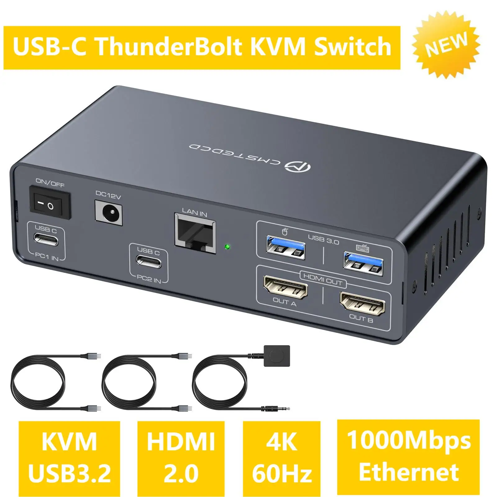 USB C KVM Switch 2 จอภาพ 2 คอมพิวเตอร์ 4K60Hz HDMI KVM Docking Station 10Gbps USB 3.2 พอร์ต Dual Monitor KVM สําหรับ Del/HP/Lenovo