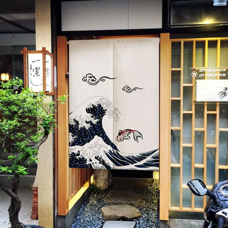 Cortina divisoria de cocina/comedor sin perforación de estilo japonés, cortina de baño decorativa de media longitud para las cuatro estaciones.