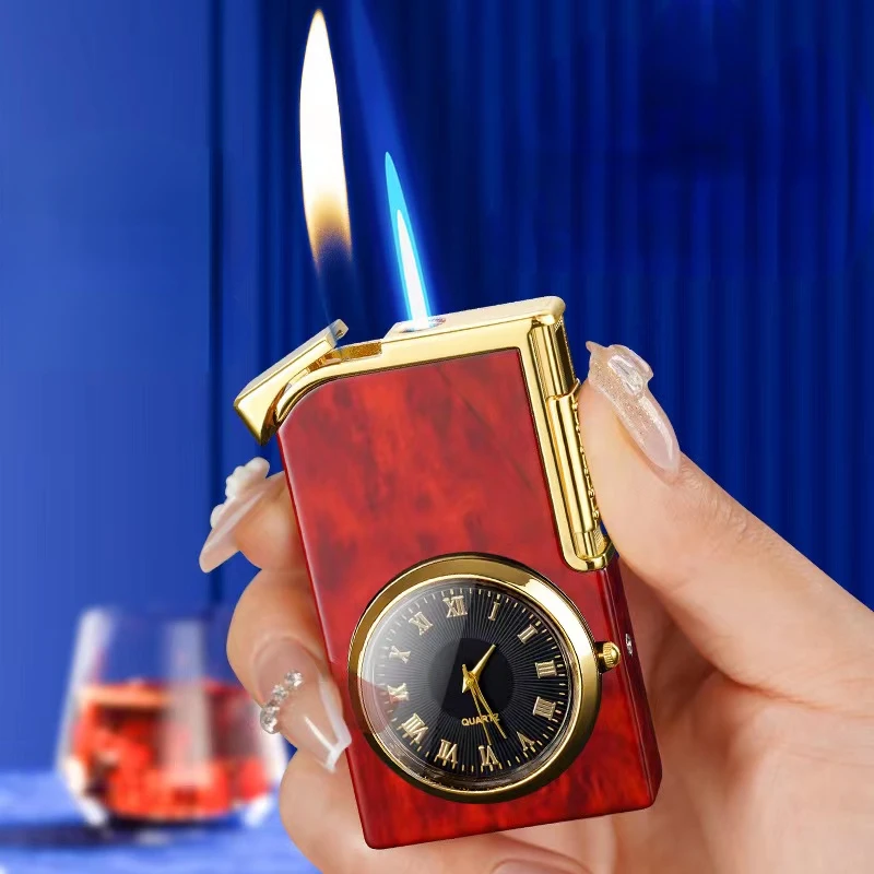 New Metal Real Watch Windproof Double Flame Inflatable Lighter Open Flame Direct Blue Flame Double Switch Ignition Gas Lighters