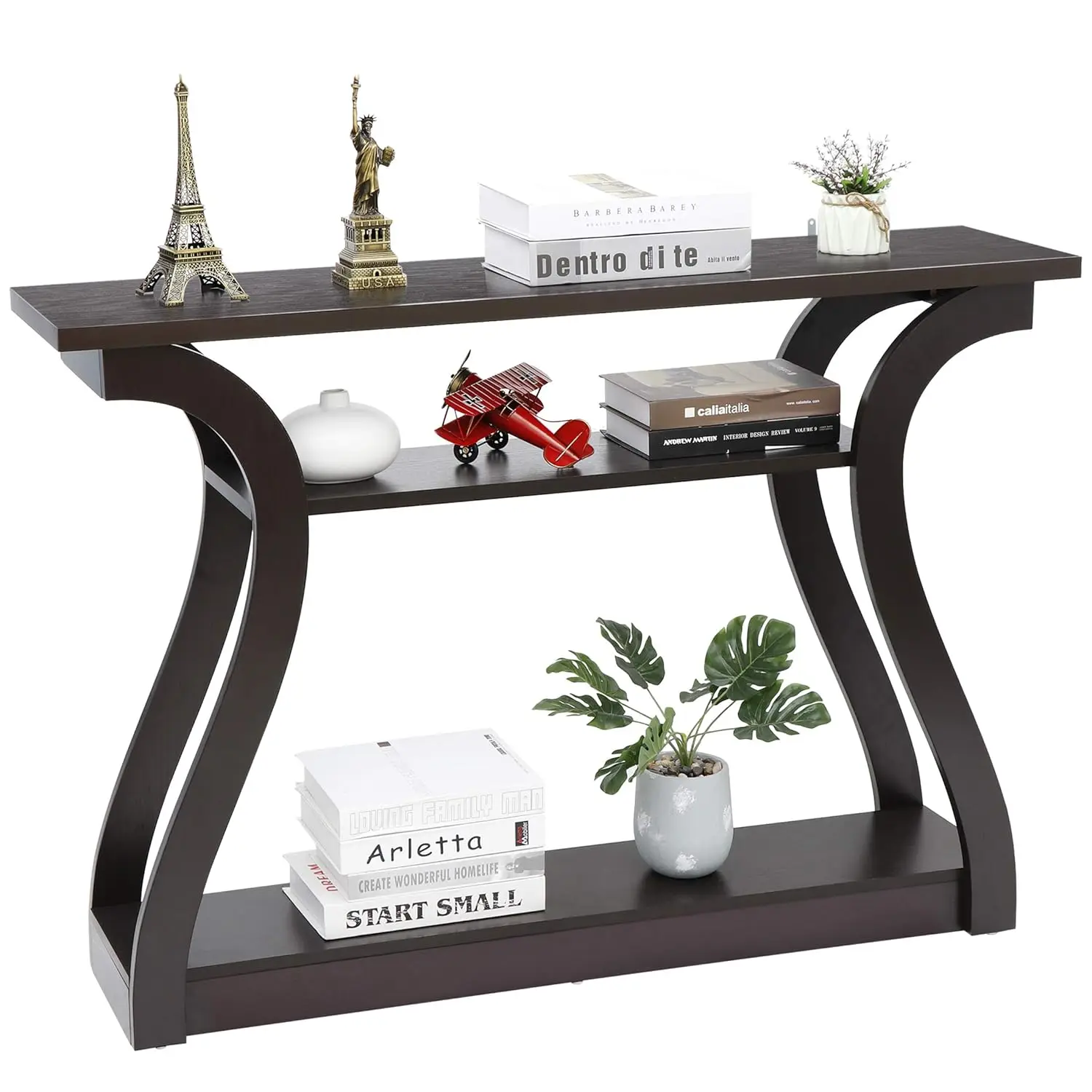 Wood Console Table with Charging Station 3 Tier Accent Sofa Table Entryway Living Room Hallway 50in, Customized