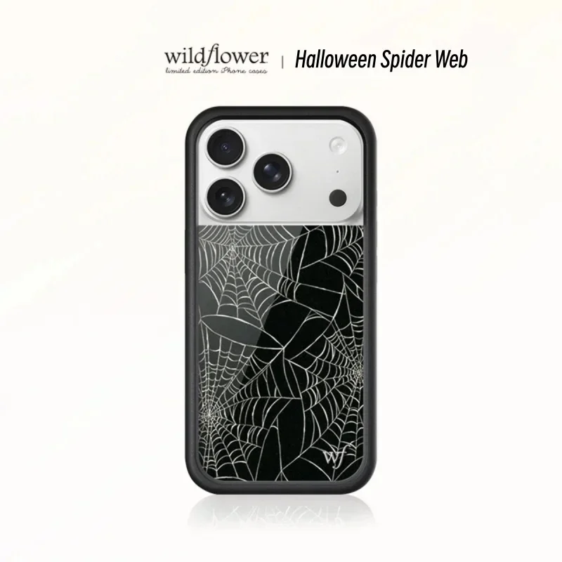 

Halloween Itsy Bitsy Spider Wildflower Phone Case For iPhone 15 13 12 14 16 Pro Max Plus luxury Black spider web wf cover﻿﻿﻿﻿﻿