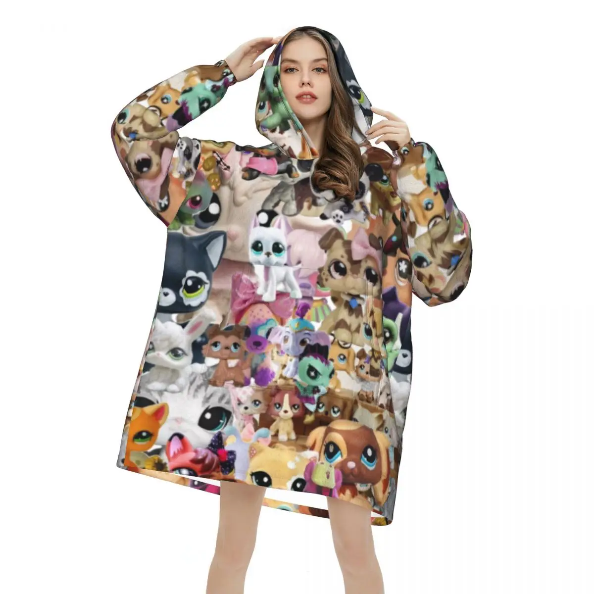 Littlests PetShop Lps Wearable Blanket Hoodie for Women Men Oversized Sweatshirt Blanket with Pocket