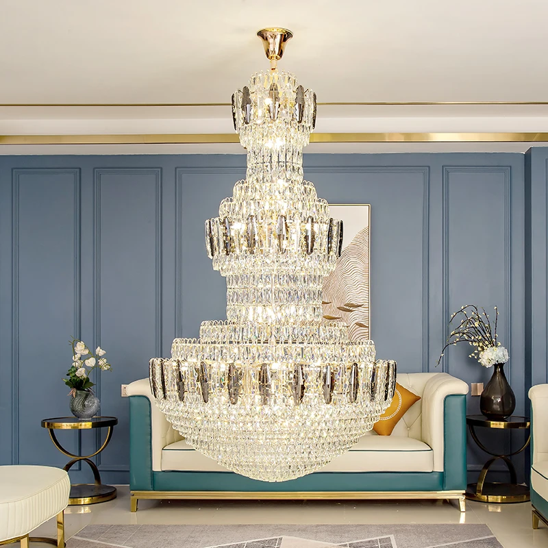 Italian Light Luxury Crystal Chandelier Hotel Lobby Villa Duplex Floor Hollow Luxury Postmodern Large Lighting