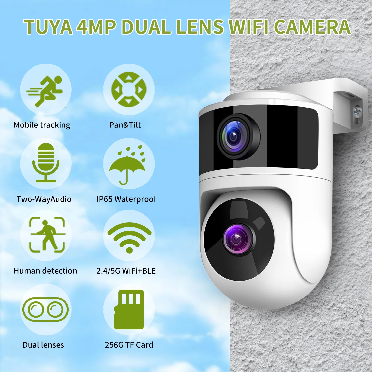 4MP Dual Lens PTZ Tuya WiFi Smart Home Outdoor Camera Auto Tracking Human Motion Detection Security Cctv Waterproof Camera