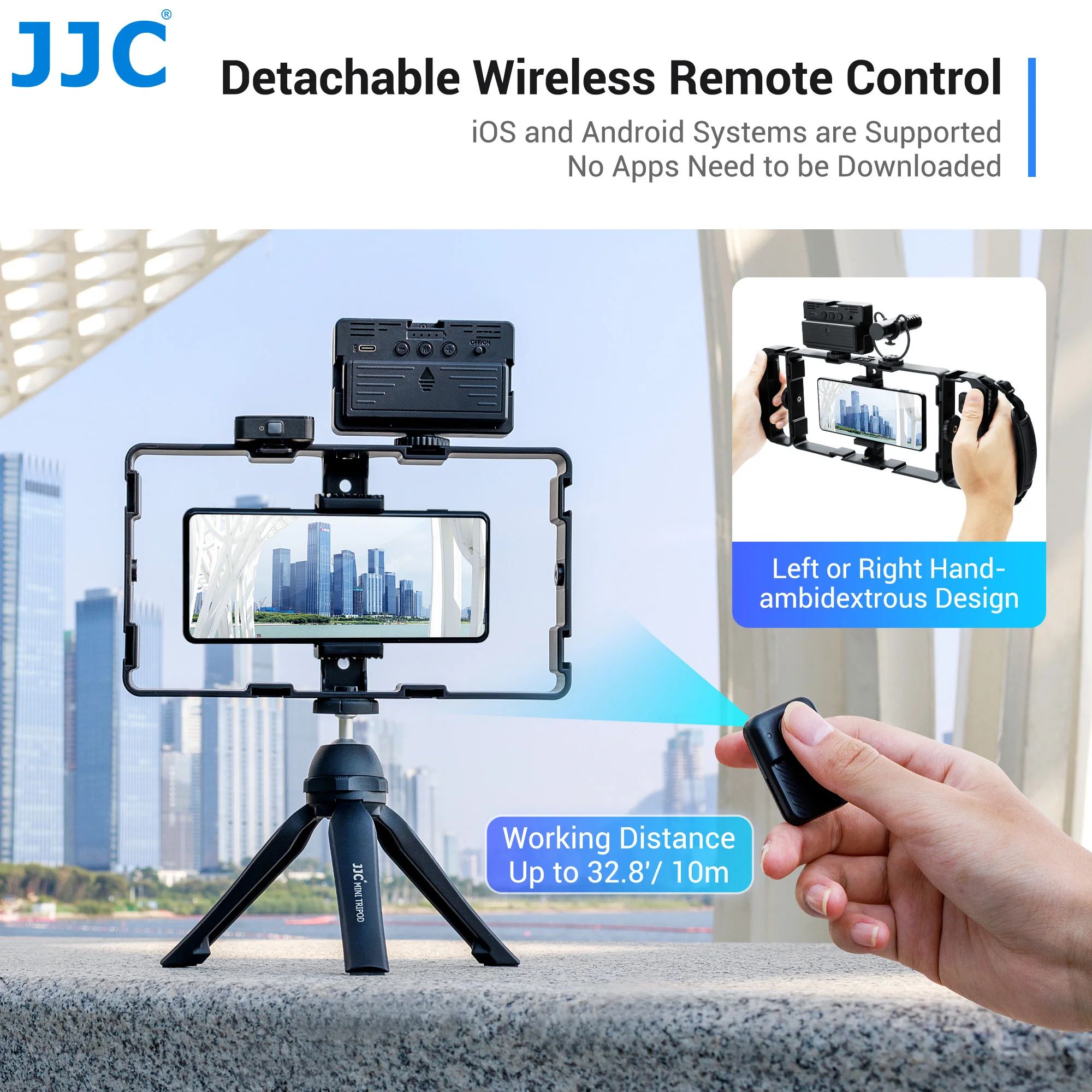 JJC Universal Smartphone Video Rig Kit with Remote Control Hand Grip Vlog Film Cage Phone Video Stabilizer Handheld Tripod Mount