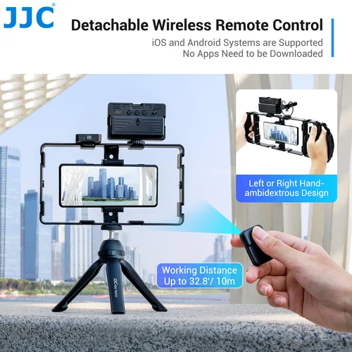 Imagen 2 del producto JJC-Kit Universal de plataforma de vídeo para teléfono inteligente, con Control remoto, agarre manual, jaula de película Vlog, estabilizador de vídeo para teléfono, soporte para trípode de mano
