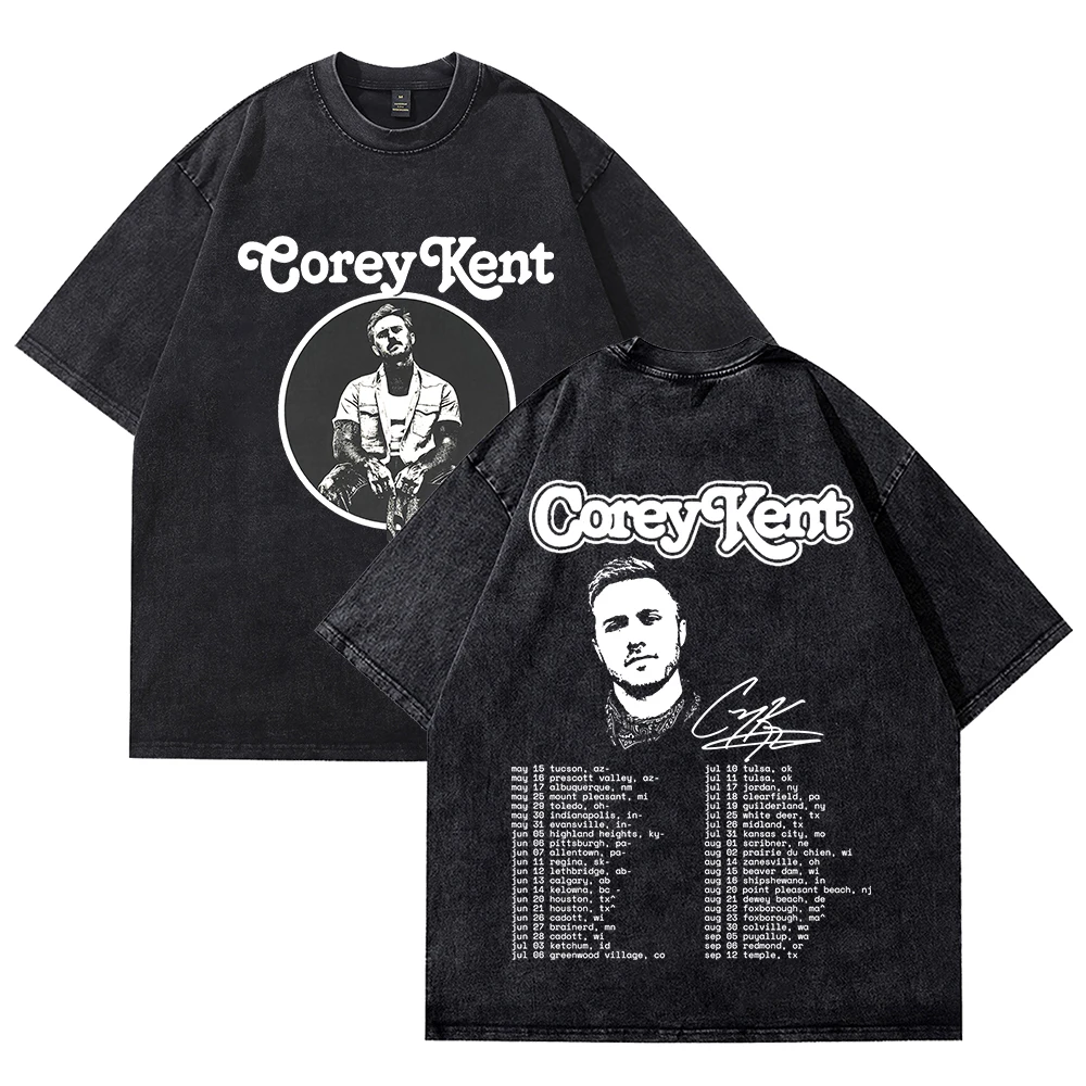 

Corey Kent 2025 Tour T-shirts Merch Unisex Vintage Cotton Wash Tees Short Sleeve O-neck Tops