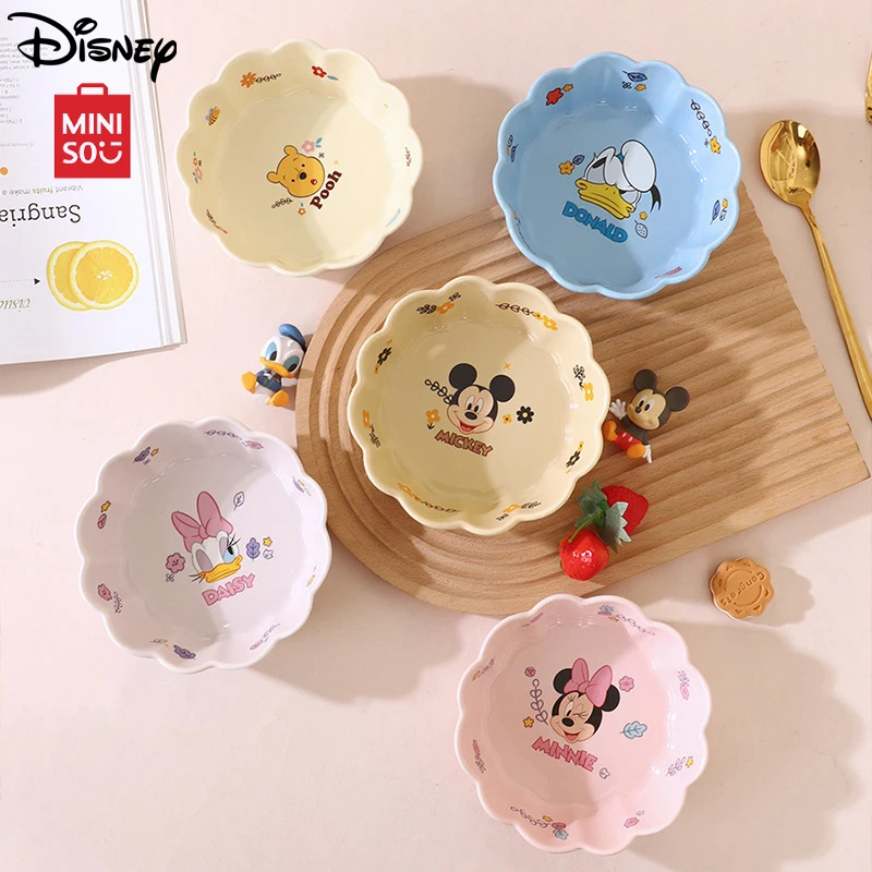 Miniso Disney Mickey Ceramic Bowls Cute Kawaii Pooh Fruit Tableware Cartoon Printing High Temperature Resistance Dessert Bowl