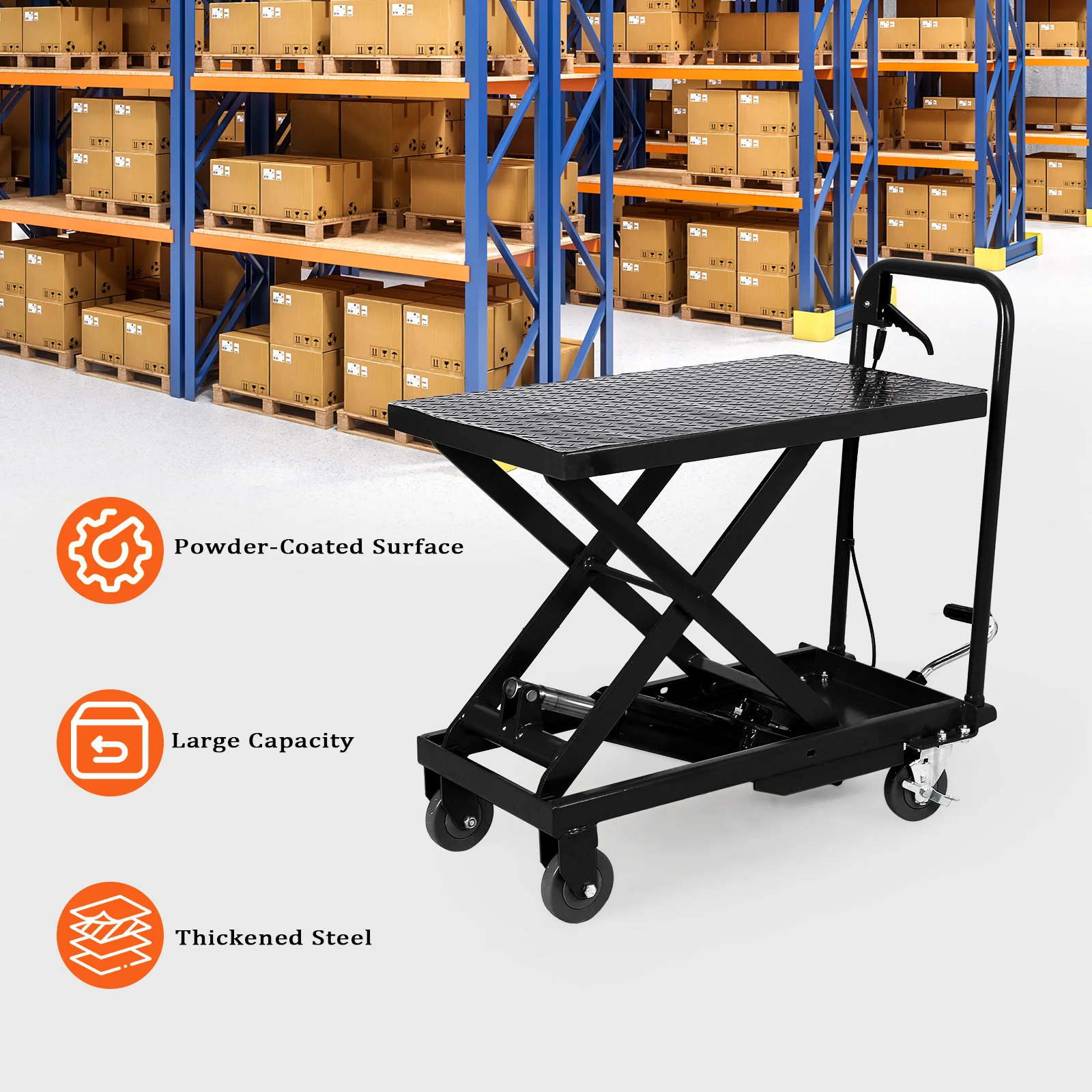 500Lbs Hydraulic Lift Table Cart, Manual Single Scissor Lift Table With Non-Slip Pad, Elevating Hydraulic Cart For Transport