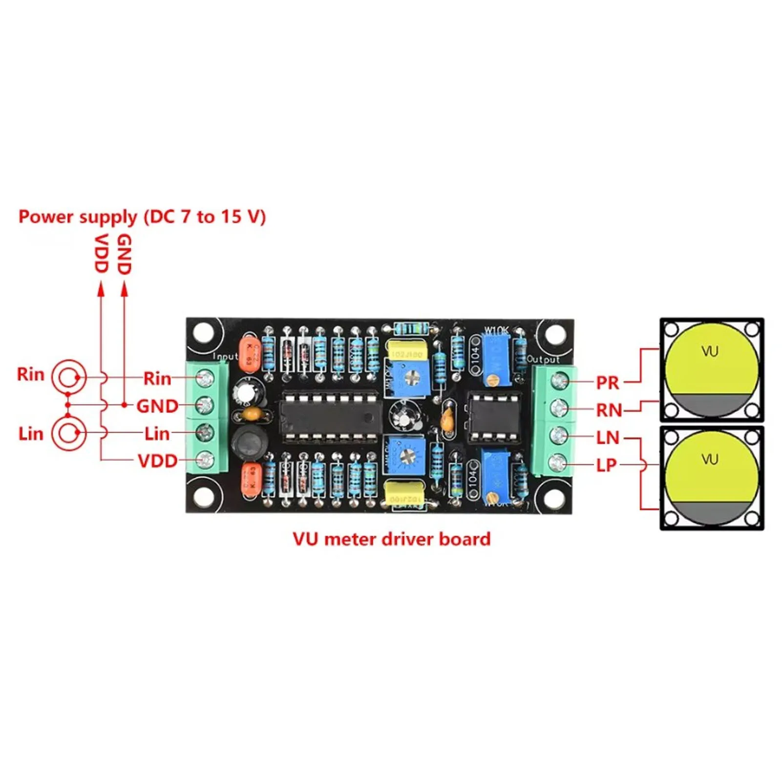 DC 7-15V VU Meter Driver Board Dual Channel 500uA Single Power Supply DB Level Meter Driver Module
