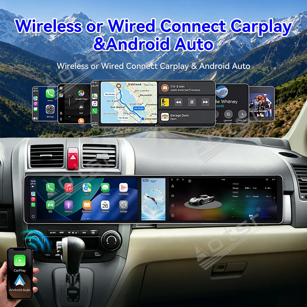 Radio Tape Recorder For Honda CRV 2007-2011 Style Dual‑Display Digital Instrument Cluster Android 15 Wireless CarPlay Car Media