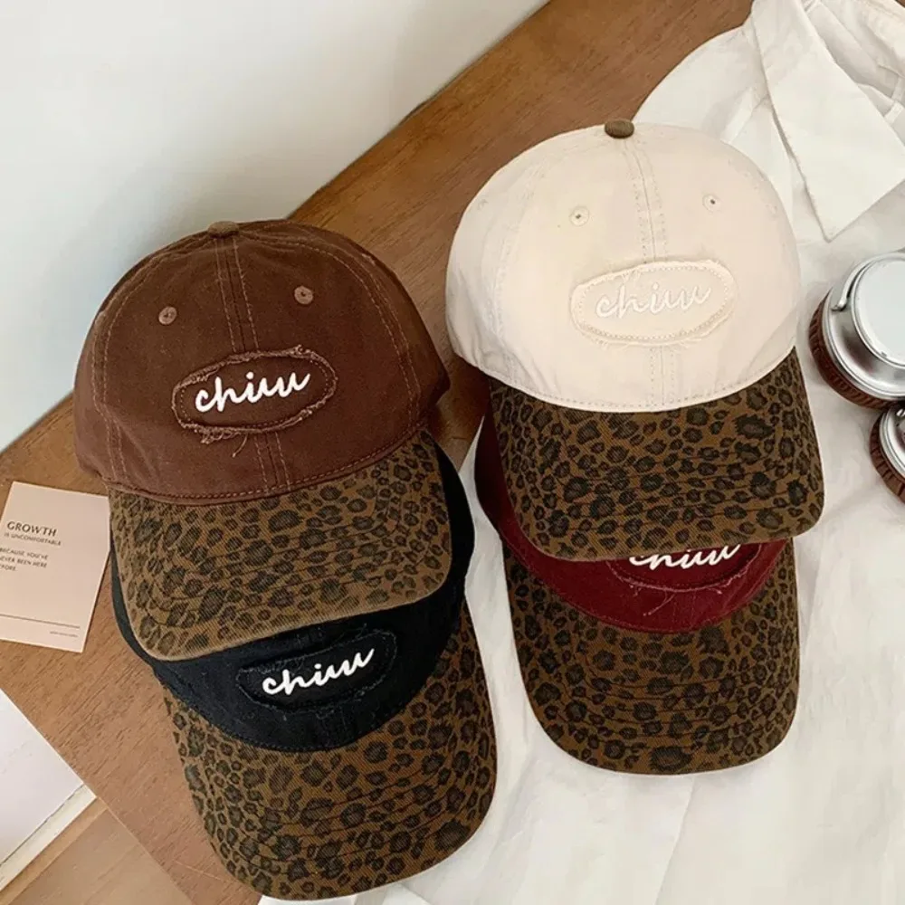 Fashion Korean Style Baseball Cap Color Splicing Universal Duck Tongue Cap Leopard Print Sun Hat for Women Girls